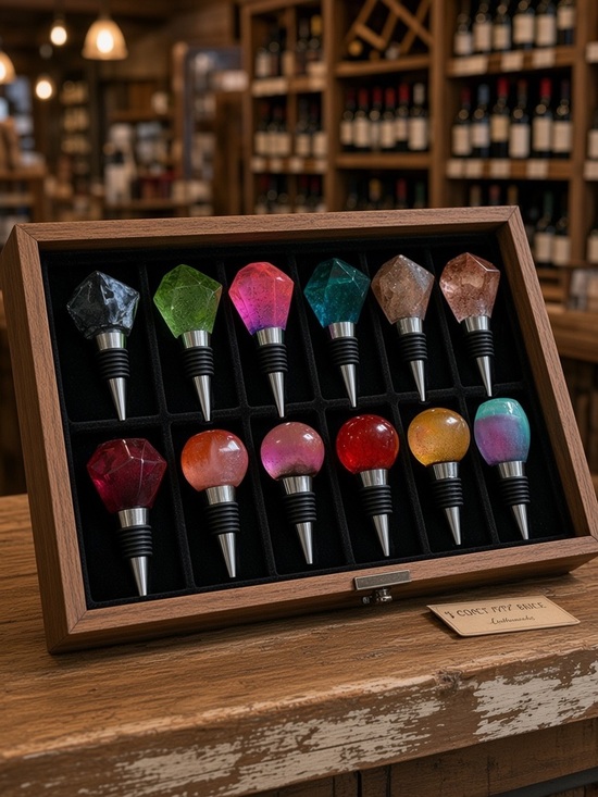 Hand Crafted Other - Handcrafted Crystal Gem Mica Resin Wine Bottle Stoppers- Multicolor 12 available
